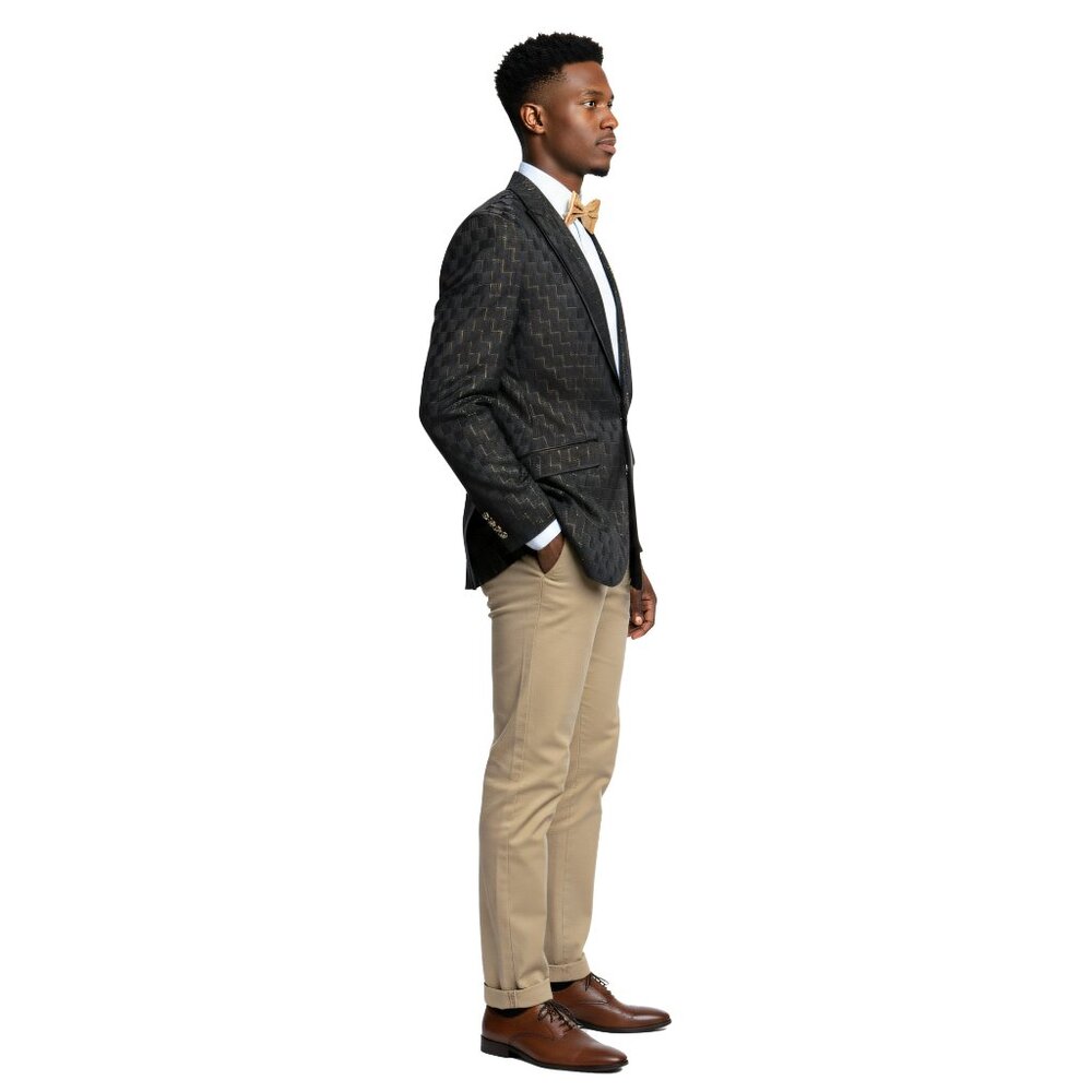 Black and Gold Mens Blazer Jacket w/ Peak Lapel - Picture 3 of 5